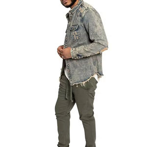 Streetwear <b>Mens</b> Denim <b>Jacket</b> Ripped Design Casual Cotton <b>Jean</b> Coat Fashion Print <b>Black</b> Blue Pink Workwear - Product Image 2