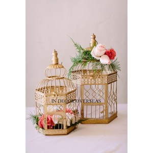 Ensemble de 2 haute qualité plaqué or métal robuste fait fleurs affichage trompette Vase décoration de mariage pièce maîtresse fournitures - Product Image 3