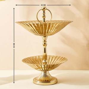Luxueux 2 niveaux assiette de service haut de gamme coffre-fort plateau de service motif rond pour la maison mariage fête vaisselle décor - Product Image 2