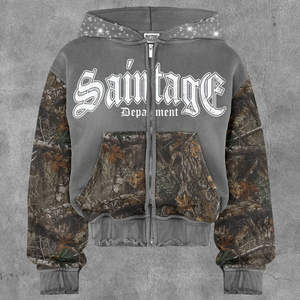 Sweat-shirt streetwear personnalisé, coupe courte et ample, 450 g/m², en molleton français, délavé à l'acide, décoloré au soleil, avec strass, mélange de coton - Product Image 6