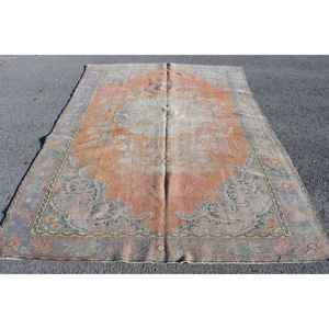 Alfombra Turca, Alfombra Vintage de 6.6x9.4 pies, Alfombra Oriental de Lana Naranja y Azul - Product Image 5