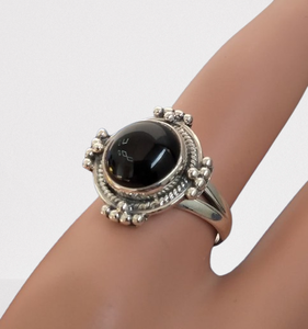 Bague en argent sterling 925 solide de style Boho Bijoux en argent sterling 925 Spinner noir Onyx fait à la main Bague en pierres précieuses Bijoux - Product Image 1