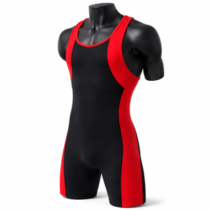 ชุดมวยปล้ำแบบสั่งทำพิเศษสำหรับผู้ชายและเด็กชาย ทรงไฮคัท ฟรีสไตล์ สีน้ำเงินแดง น้ำหนักเบา ประสิทธิภาพสูง ลดราคาพิเศษ - Product Image 2