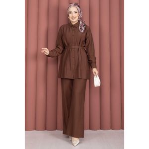 Conjunto Casual de Dos Piezas de Lino para Mujer, Túnica con Cinturón y Pantalones, Talla XS, Conjunto Corto de Oficina - Product Image 3