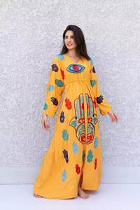 New Women's Long Sleeves Cotton Maxi Dress Embroidered <b>Party</b> Wear With <b>Sweet</b> Style Floor-Length Weaved Dress for Girls - Product Image 4