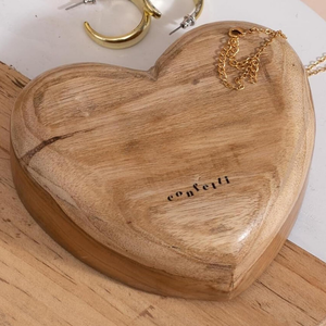 Bandeja de baratija con forma de corazón de madera, cuenco, caja de almacenamiento de joyas, organizador decorativo rústico hecho a mano, 12x12cm, Juego de 2 de la India - Product Image 4