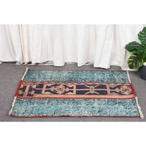 Tapis en laine turque bleu et rouge vintage 1.9x2.9 pieds tissage plat Patchwork Design pour les décorations de salon - Product Image 2