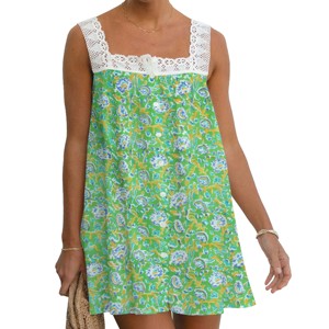 Robe d'été en coton pour femmes, style bohème vintage, imprimé floral, tunique en dentelle, mode de festival, bohème - Product Image 1