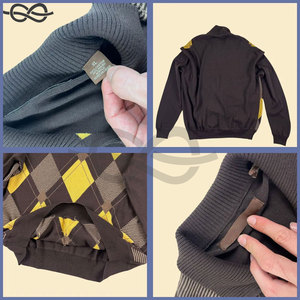 Y2K Vintage Quarter Zip Sweater Brown & Yellow Pullover Sudadera para hombre Ropa informal Streetwear Diseño clásico de gran tamaño - Product Image 2
