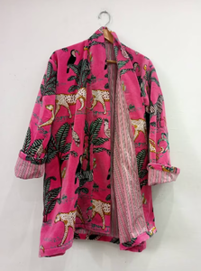 Venta caliente bata de terciopelo rosa para mujer chaqueta de invierno de tamaño libre con mangas de algodón completo chaqueta con estampado de animales para verano primavera - Product Image 3