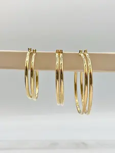Pendientes de aro redondos brillantes grandes de oro amarillo sólido de 18 quilates para mujer, accesorios de moda, joyería personalizada - Product Image 4