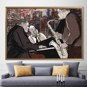 Jazz Musicians <b>Painting</b>: Printed Canvas <b>Art</b> for Elegant Wall Decor,1P:Gold Framed - Product Image 1