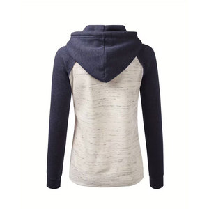 Sweat-shirt décontracté pour femme, couleur contrastée, en tricot de polyester, manches longues, avec capuche, longueur classique, mode d'hiver - Product Image 4