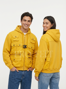 Sweat-shirts en coton épais de style français avec fermeture éclair sur le devant, logo personnalisé, design multi-poches, tendance et élégant - Product Image 2