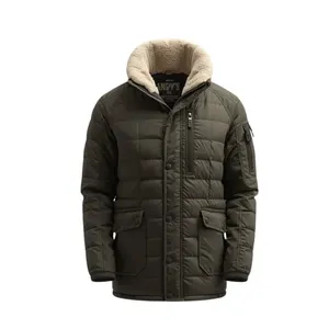 Chaqueta Acolchada Color Verde Oliva Oscuro con Forro de Sherpa para Invierno - Product Image 1