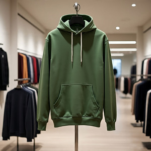 Sweat-shirt à capuche vert pour homme, coupe classique, en coton French Terry, pull décontracté avec poche kangourou, vêtement d'automne - Product Image 5