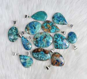 Shattuckite จี้เงินชุบเครื่องประดับขายส่งจี้สีฟ้าสร้อยคออัญมณี shattuckite - Product Image 2