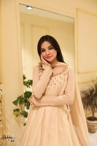 Robe Pakistan Flair Anarkali avec Dupatta Solid Ivory Long Indian & Pakistanais Vêtements - Product Image 5