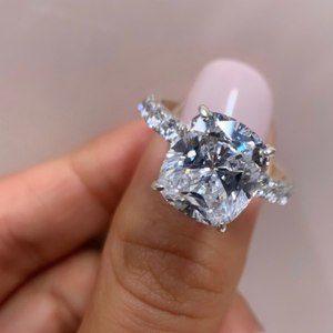 Lujo plata nupcial boda joyería 11x9mm alargado corte de cojín CZ anillo de compromiso con pavé banda anillos de diamantes - Product Image 1
