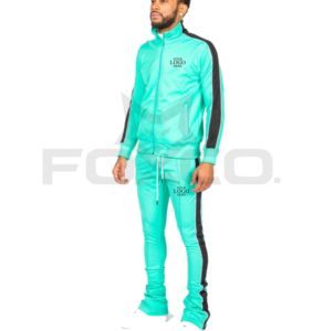 Chaqueta con cremallera personalizada para hombre, conjunto deportivo de poliéster, pantalones anchos apilados, pantalones deportivos apilados, chándales apilados para hombre - Product Image 4