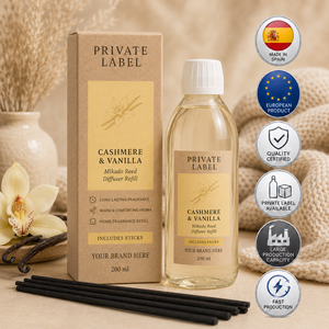 Private Label Cashmere & Vanilla <b>Reed</b> <b>Diffuser</b> Refill 200ml OEM | Mikado Refill with <b>Sticks</b> | Spain EU - Product Image 1