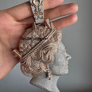 Pendentif Hip Hop Reine Élisabeth en argent 925 plaqué or rose, moissanite double face, bijoux fins, pendentifs, breloques, cadeau - Product Image 1