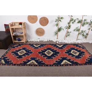 Large Bohemian Vintage Turkish Rug 4 X 9.3ft <b>Red</b> Black Patchwork Design <b>Wool</b> Material Latex Abstract Rectangle Hallway Room Rug - Product Image 1