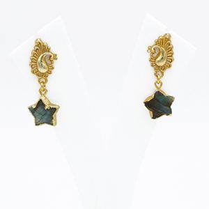 Labradorite Star DROP Dua | ทำด้วยมือเครื่องประดับทองเหลืองชุบทอง18K สำหรับผู้หญิง | การออกแบบงานแต่งงานที่ทันสมัยของชาวอินเดีย | ขายส่ง - Product Image 4