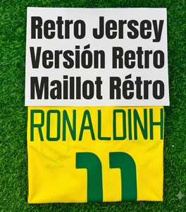 Camiseta Retro de Brasil 2002 de Ronaldinho Número 11, Penta Campeao, Camisa Amarilla Vintage, Camiseta de Fútbol Clásica - Product Image 1