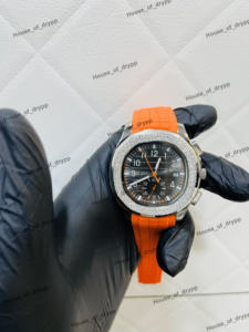 นาฬิกาสปอร์ตประดับเพชรโมอิสซาไนต์แบบ Iced Out สายสีส้ม โครโนกราฟ สไตล์ฮิปฮอป สำหรับผู้ชาย ตัวเรือนสแตนเลสสตีลสุดหรู พรีเมียม - Product Image 1