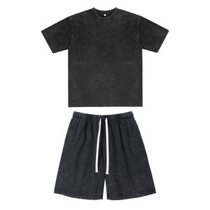Ensemble deux pièces pour homme : T-shirt col rond et short, haute qualité, délavage acide, logo personnalisé, ensemble de haute qualité et unisexe pour homme - Product Image 6