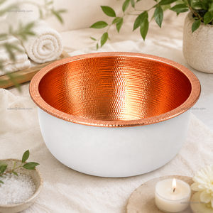 Bassin de pédicure rond en cuivre, extérieur blanc, fait main, pour spa, avec drainage sans tuyauterie, modèle NJC-7503PC - Product Image 5