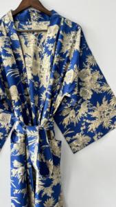 Hecha a mano FloraCotton Kimono Robe Ligero Boho Loungewear Albornoz Suave Algodón Bata Bloque Térmico Invierno Casual - Product Image 2