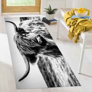 Alfombra de Vaca Highland, Alfombra de Animales de Granja en Blanco y Negro, Tapete Rústico con Estampado Digital, Alfombra Suave No Tejida - Product Image 2