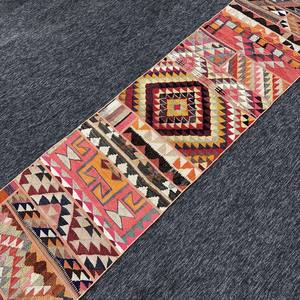 Tapis vintage 2,2 x 10 pieds, petit tapis turc, tapis patchwork orange arc-en-ciel - Product Image 2