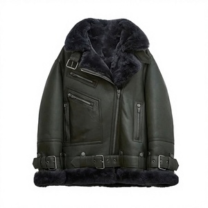 Chaquetas de Mujer de Cuero Genuino, Forro de Borrego, Cálidas, a la Moda, Cierre Completo con Cremallera, Transpirables, para Exteriores, Otoño, Lisas - Product Image 1