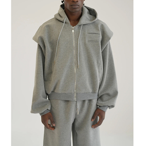 OEM Custom Made Solid Color Plus Size Double Sleeve <b>Zip</b> <b>Up</b> <b>Hoodie</b> & Baggy Jogger Set Custom Printed Logo Tracksuit For Men - Product Image 5