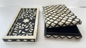 Bandejas con incrustaciones de madreperla y hueso con cajas a juego, grabado elegante tallado por tiendas de decoración del hogar para reventa - Product Image 3