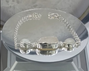 925 Sterling Silver Modern Trendy <b>Bracelet</b> with White <b>Opal</b> and White Quartz Stones Handmade Elegant Womens Jewelry - Product Image 1