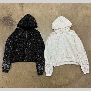 Sweat à capuche 100% coton 400 GSM, poids lourd, avec strass, coupe classique, hiver, effet délavé, streetwear, qualité supérieure, pour homme - Product Image 1