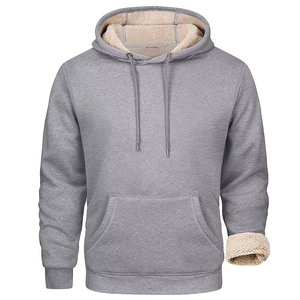 Mens Sherpa Lined Crew Neck Winter Loose Fit 100% Cotton Warm Windproof Pullover with Kangaroo Pocket for Leisure Outdoor Hoodie - Product Image 2