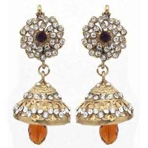 Kriaa 1300723 piedra austriaca cristal gota Jhumki pendientes chapado en oro cristal joyería - Product Image 1