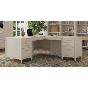 Executive Wood L-Shaped <b>Corner</b> <b>Desk</b> with Double Pedestal and Drawer Engineered Wood - Product Image 1