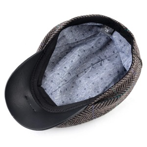 Boinas Vintage a la moda para hombre, gorras con visera a rayas, sombreros de boina con costuras de cuero, gorras de lana para hombre, gorra con visera plana para Otoño e Invierno - Product Image 3