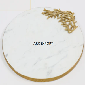 Plateau décoratif de forme ronde de conception attrayante miroir clair et plateau en acier inoxydable avec plateau de service à poignée en or fantaisie - Product Image 3