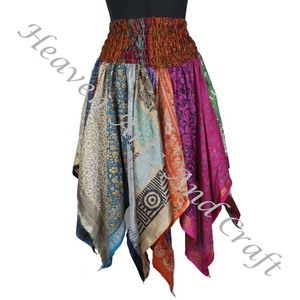 DS007 jupe assortie de danse tribale urbaine jupe en soie pour femmes Boho Hippie jupe pour femmes Boho Hippie Patchwork jupe taille élastique - Product Image 4