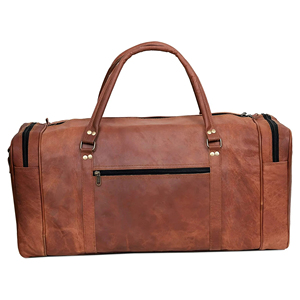 Leather Weekender <b>Duffel</b> <b>Bag</b> with Zipper Closure and Adjustable Strap for Travel - Product Image 2