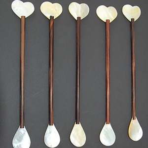 SEASHELL JEWELRY Modern Hand Polished Wedding Spoon and <b>Fork</b> Set Mother of Pearl Shell Motif with MOP (Mother of Pearl) Handle - Product Image 1