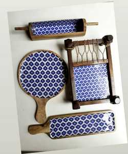 Colección de Servicios Decorativos de Madera de Mango con Estampado Esmaltado, Hechos a Mano, para Decoración del Hogar y Accesorios de Comedor - Product Image 1