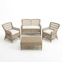 Ensemble de salon de jardin en rotin tressé naturel 4 pièces : causeuse, fauteuils et table basse rectangulaire – Design moderne résistant aux UV